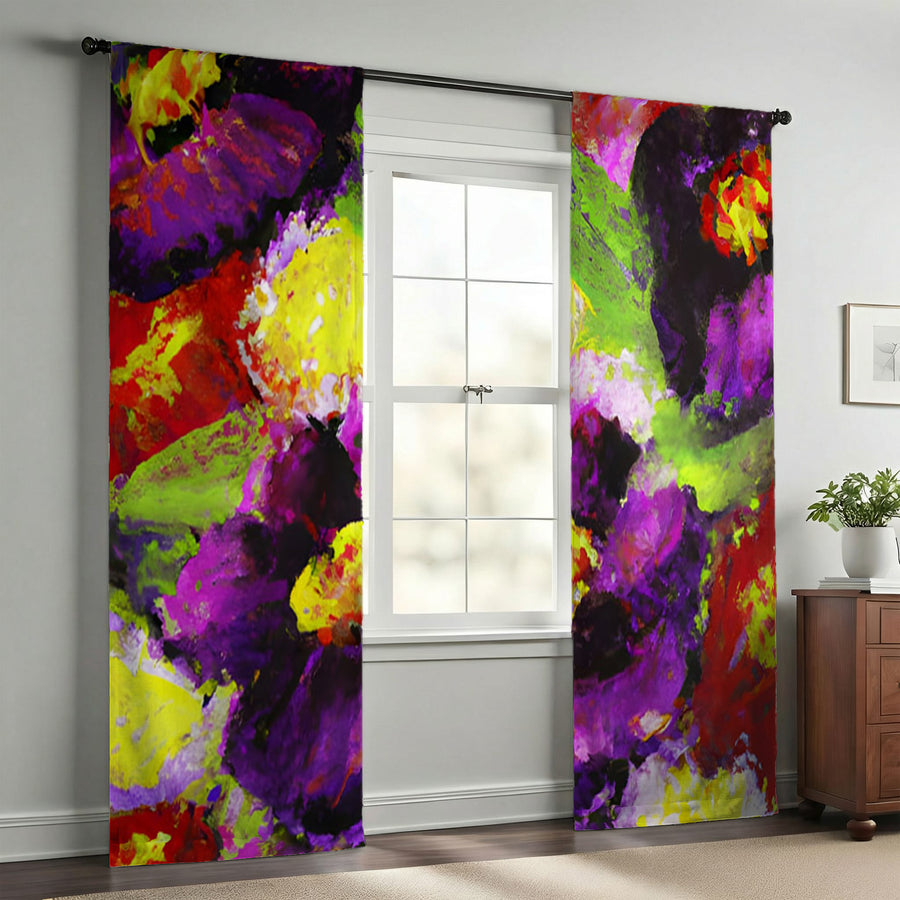 Purple and Yellow Floral Expression Artwork Window Curtains