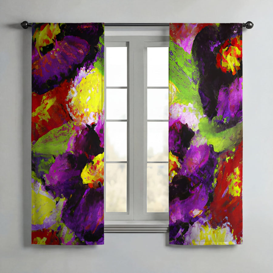 Purple and Yellow Floral Expression Artwork Window Curtains