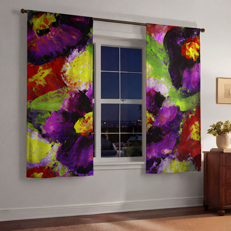 Purple and Yellow Floral Expression Artwork Window Curtains