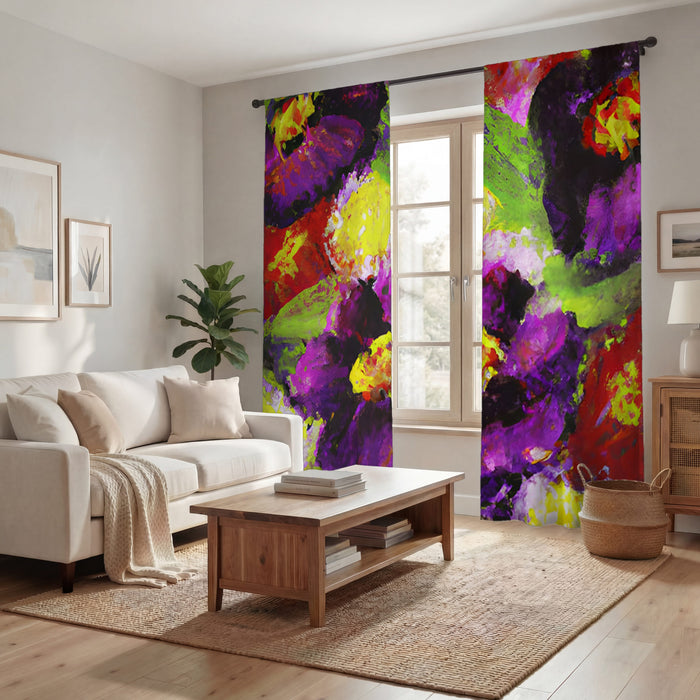 Purple and Yellow Floral Expression Artwork Window Curtains