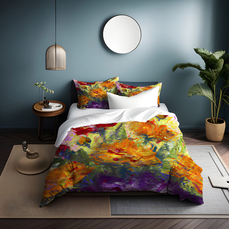 Orange and Purple Floral Abstract Artwork Duvet Cover