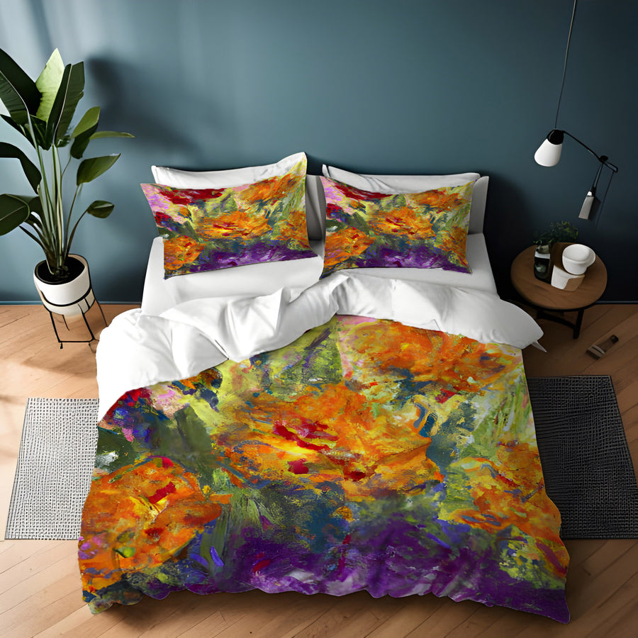 Orange and Purple Floral Abstract Artwork Duvet Cover
