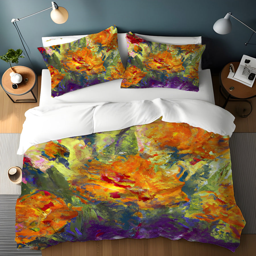 Orange and Purple Floral Abstract Artwork Duvet Cover