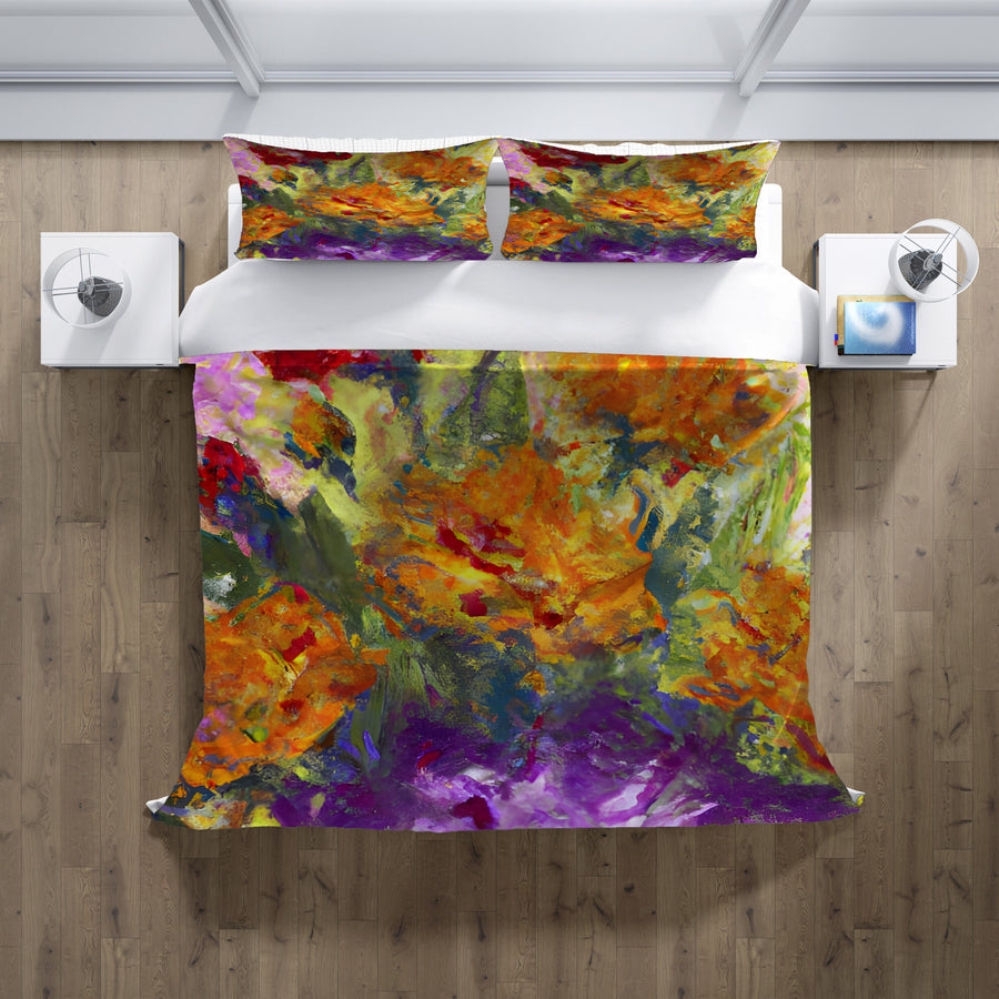 Orange and Purple Floral Abstract Artwork Duvet Cover