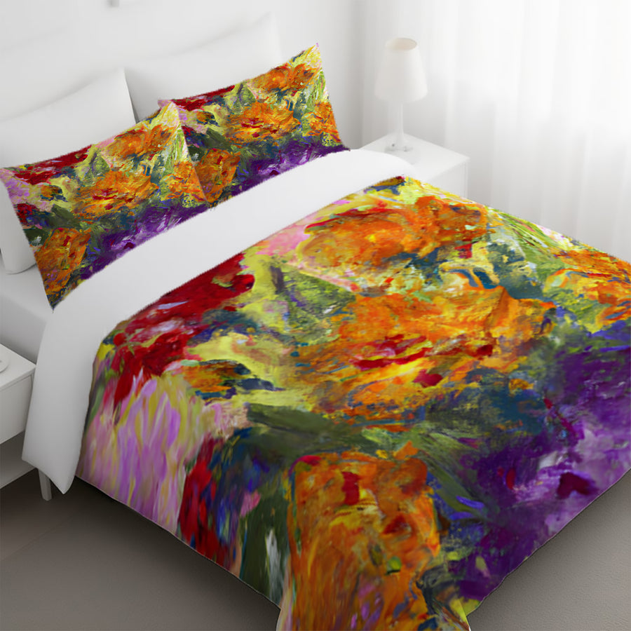 Orange and Purple Floral Abstract Artwork Duvet Cover