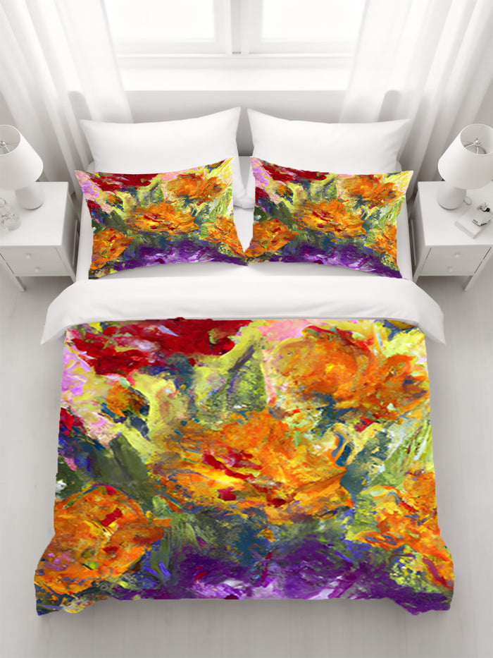 Orange and Purple Floral Abstract Artwork Duvet Cover