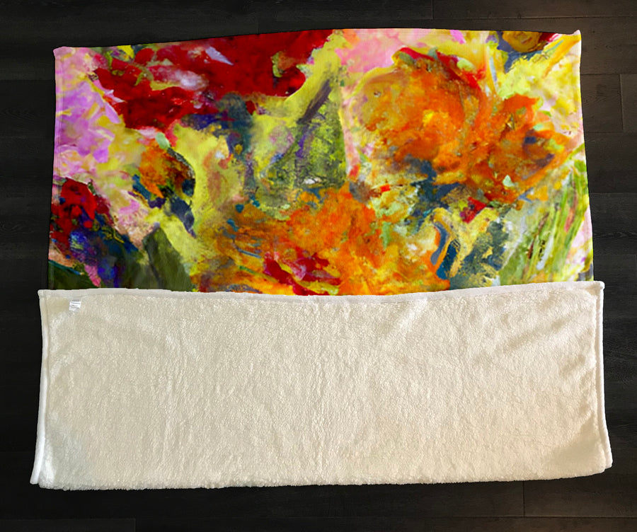 Orange and Purple Floral Abstract Artwork Fleece Sherpa Blanket