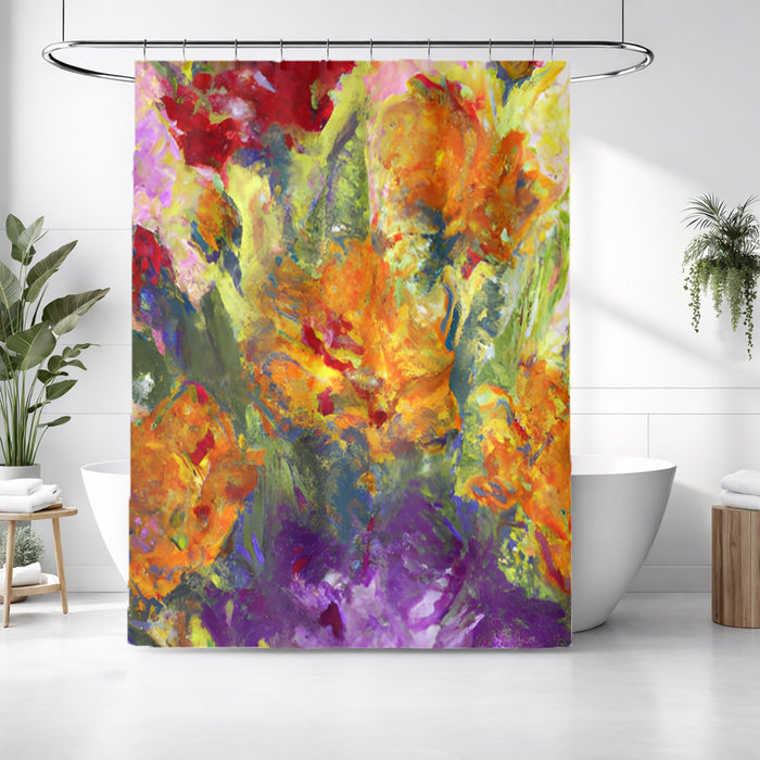 Orange and Purple Floral Abstract Artwork Shower Curtain