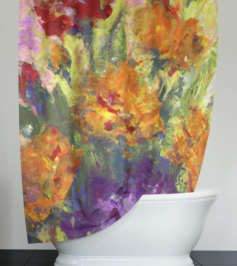 Orange and Purple Floral Abstract Artwork Shower Curtain