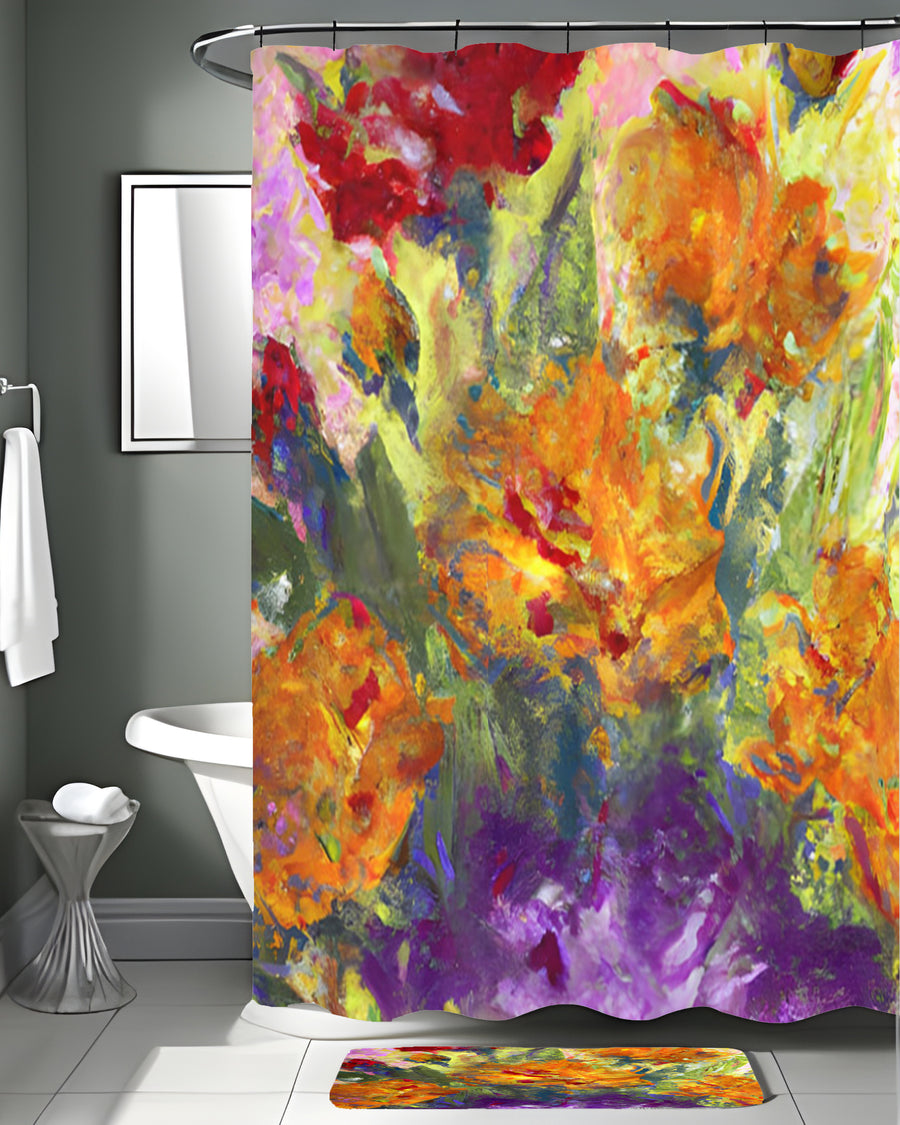 Orange and Purple Floral Abstract Artwork Shower Curtain
