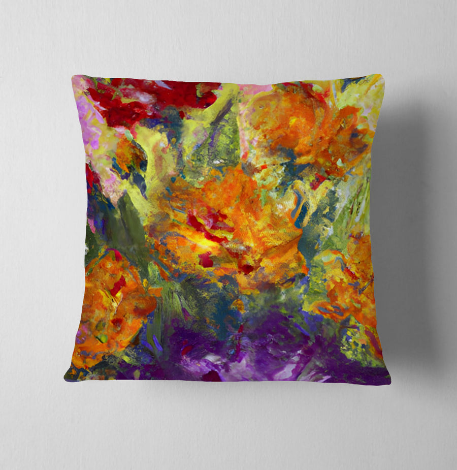 Orange and Purple Floral Abstract Artwork Throw Pillow Cover