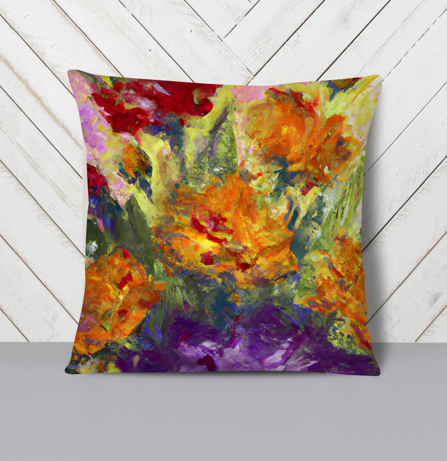 Orange and Purple Floral Abstract Artwork Throw Pillow Cover