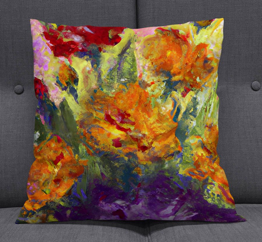 Orange and Purple Floral Abstract Artwork Throw Pillow Cover