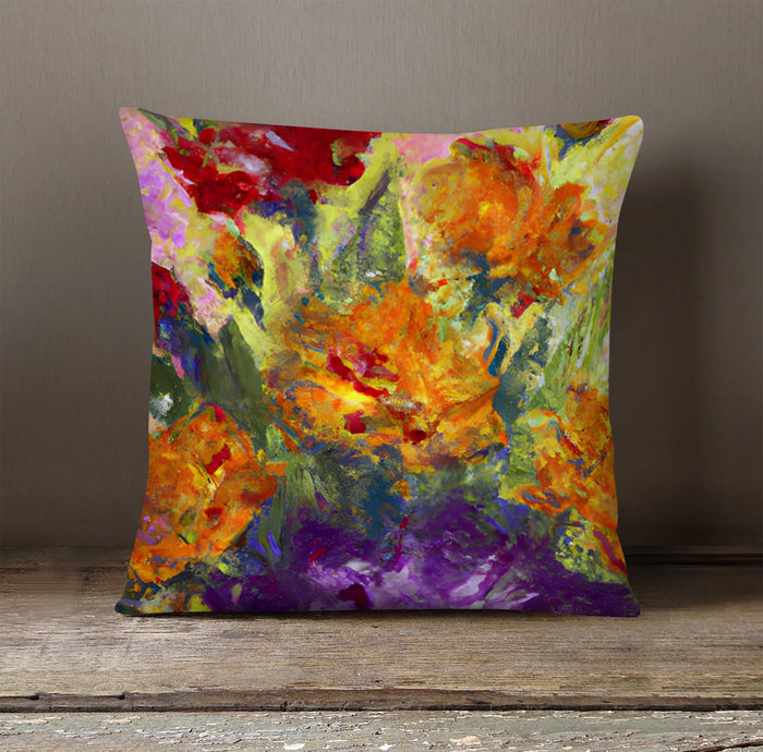 Orange and Purple Floral Abstract Artwork Throw Pillow Cover