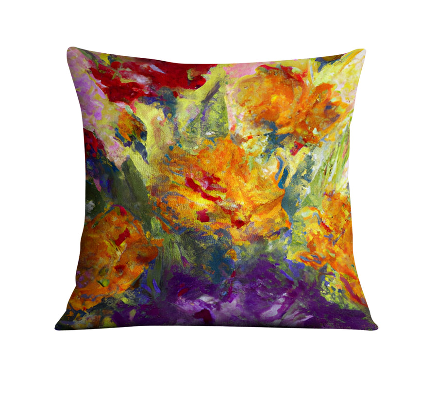 Orange and Purple Floral Abstract Artwork Throw Pillow Cover