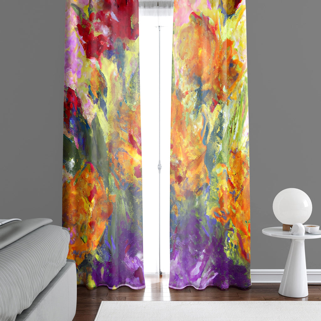 Abstract Window Curtains - Orange and Green Maximalist Contemporary Print - Deja Blue Studios