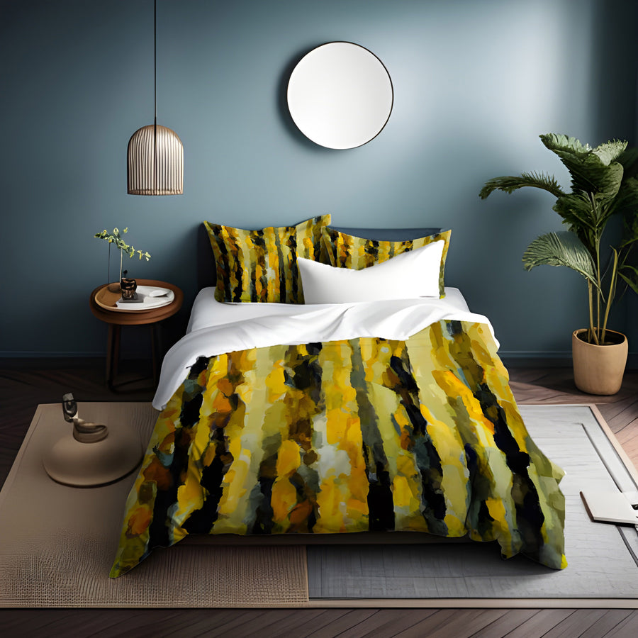 Black and Yellow Vertical Stripe Texture Pattern Duvet Cover
