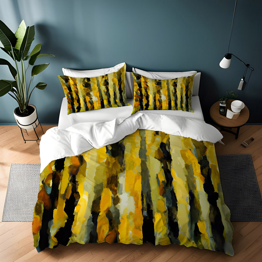 Black and Yellow Vertical Stripe Texture Pattern Duvet Cover