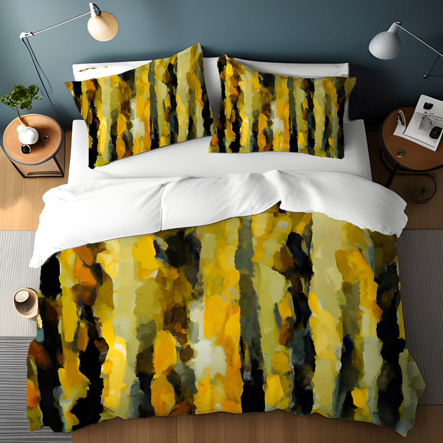 Black and Yellow Vertical Stripe Texture Pattern Duvet Cover