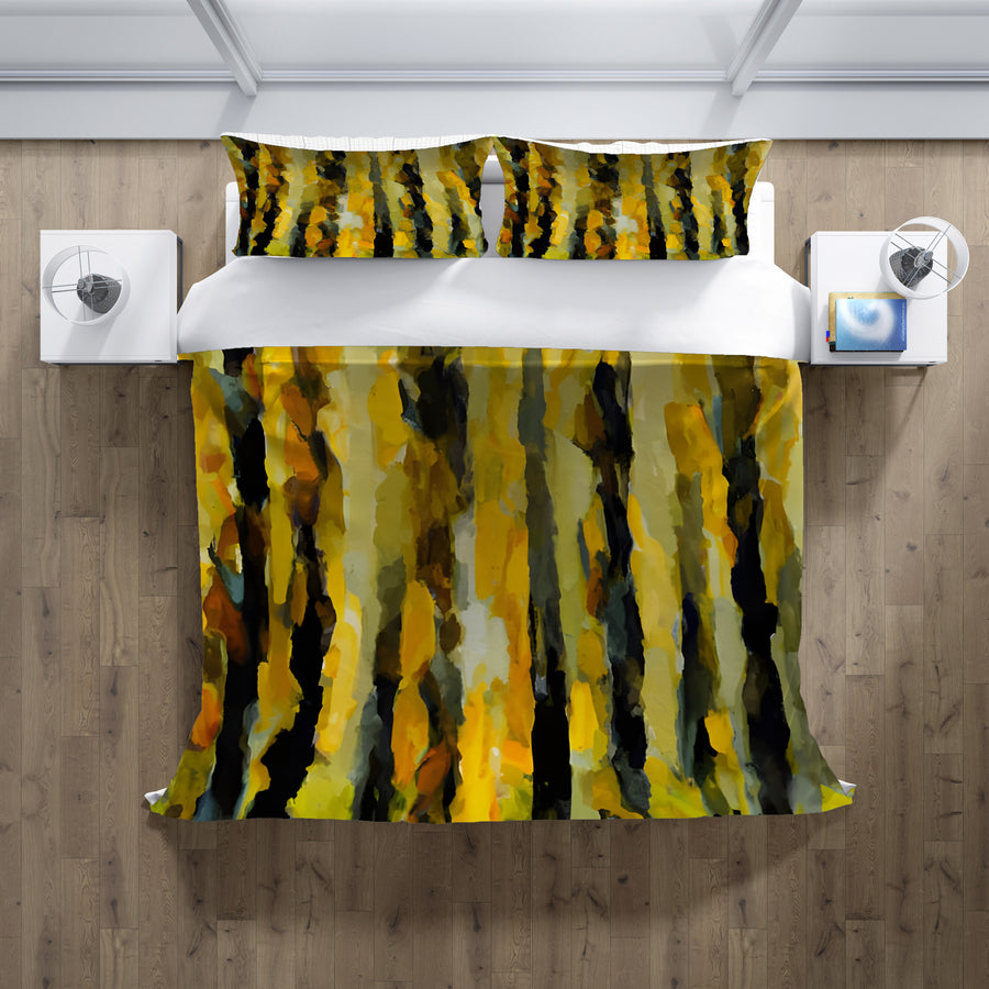 Black and Yellow Vertical Stripe Texture Pattern Duvet Cover