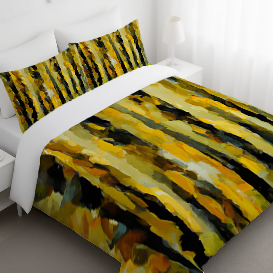 Black and Yellow Vertical Stripe Texture Pattern Duvet Cover
