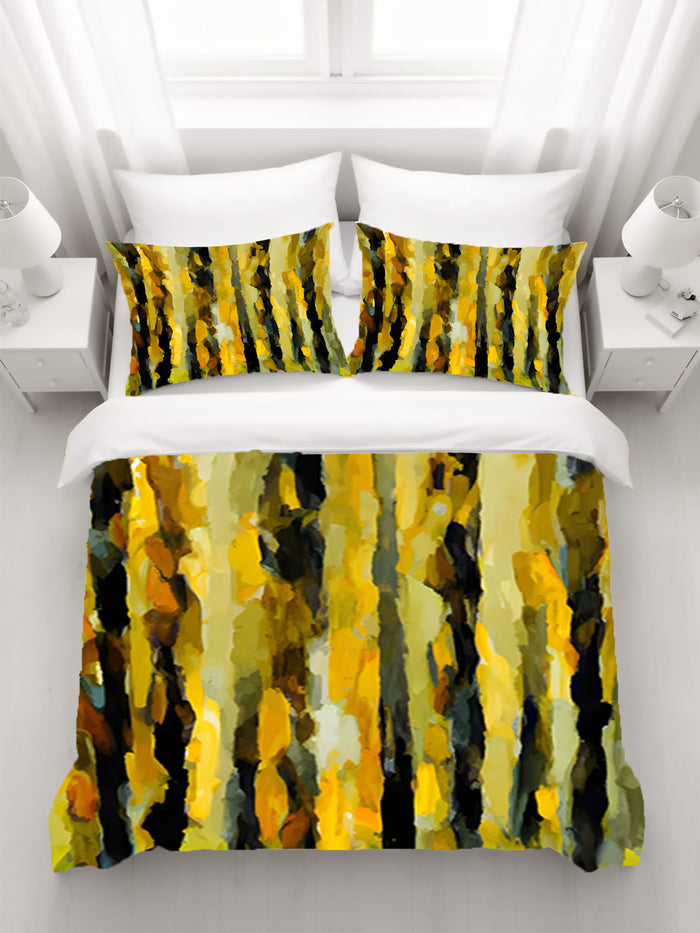 Black and Yellow Vertical Stripe Texture Pattern Duvet Cover
