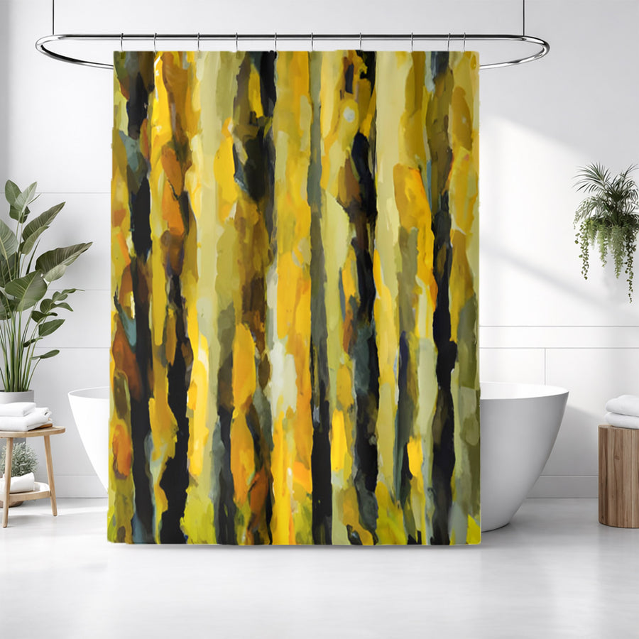 Black and Yellow Vertical Texture Pattern Shower Curtain