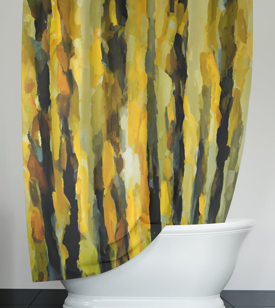 Black and Yellow Vertical Texture Pattern Shower Curtain