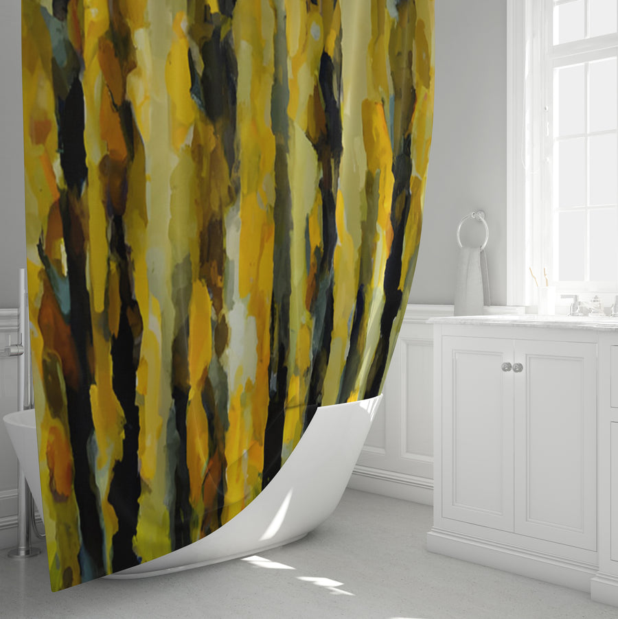 Black and Yellow Vertical Texture Pattern Shower Curtain