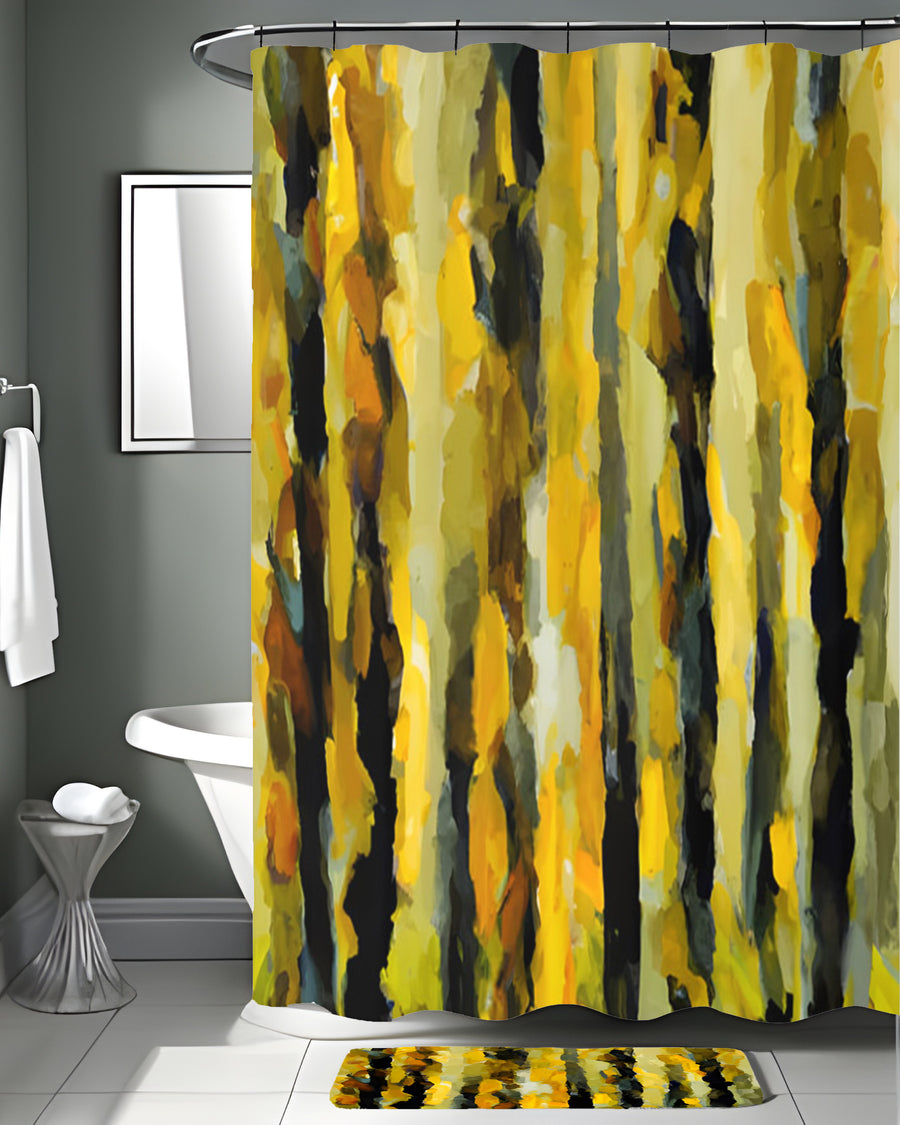 Black and Yellow Vertical Texture Pattern Shower Curtain