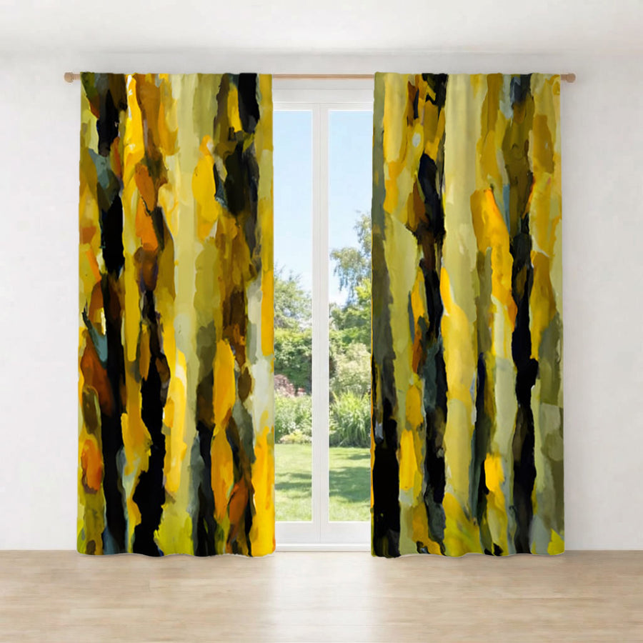 Black and Yellow Vertical Stripe Texture Pattern Window Curtain