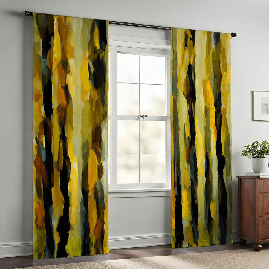 Black and Yellow Vertical Stripe Texture Pattern Window Curtain