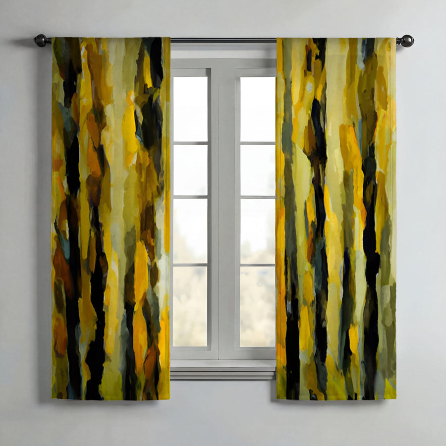 Black and Yellow Vertical Stripe Texture Pattern Window Curtain