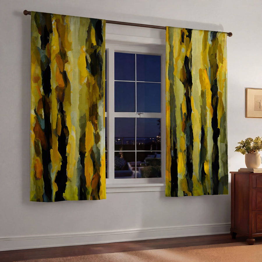 Black and Yellow Vertical Stripe Texture Pattern Window Curtain
