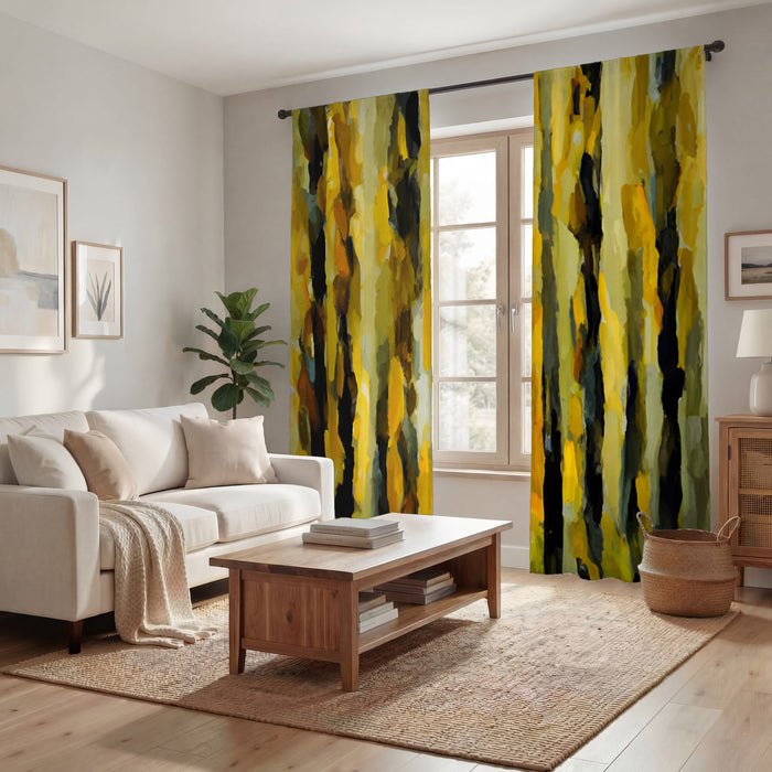 Black and Yellow Vertical Stripe Texture Pattern Window Curtain