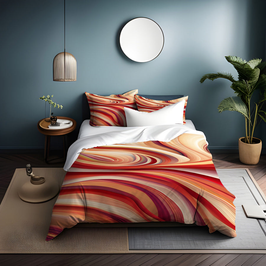 Red and Beige Marble Flow Pattern Duvet Cover