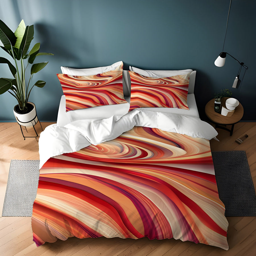 Red and Beige Marble Flow Pattern Duvet Cover