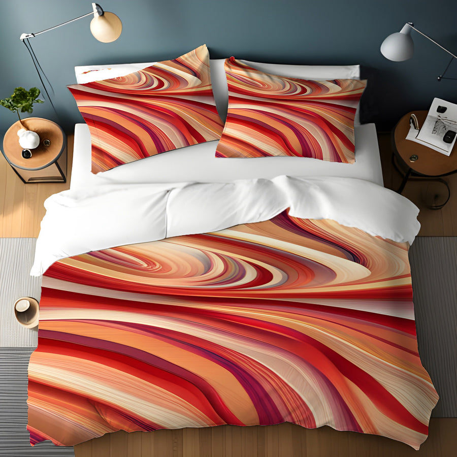 Red and Beige Marble Flow Pattern Duvet Cover