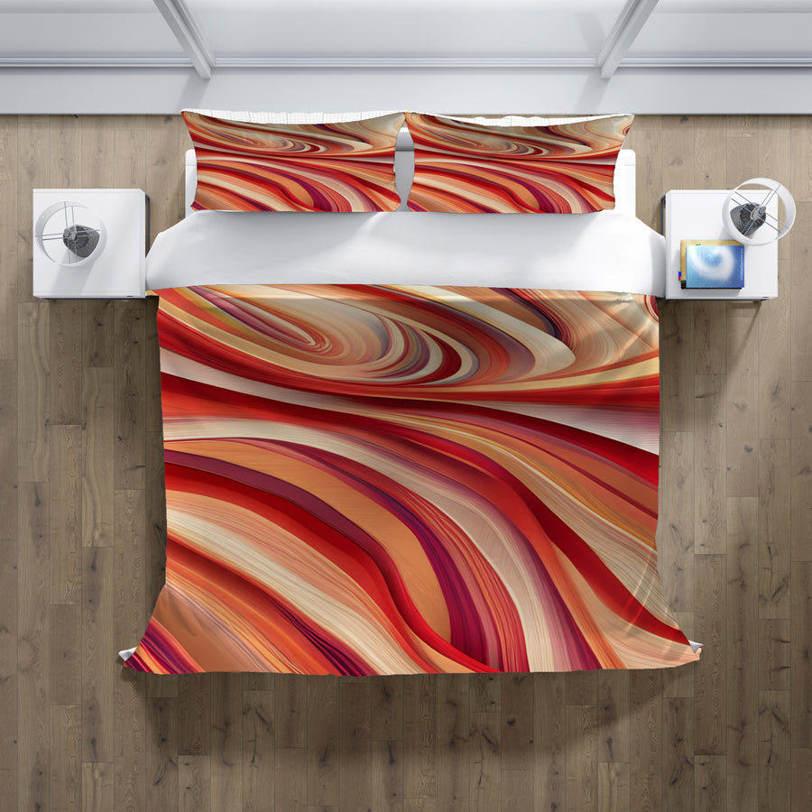 Red and Beige Marble Flow Pattern Duvet Cover