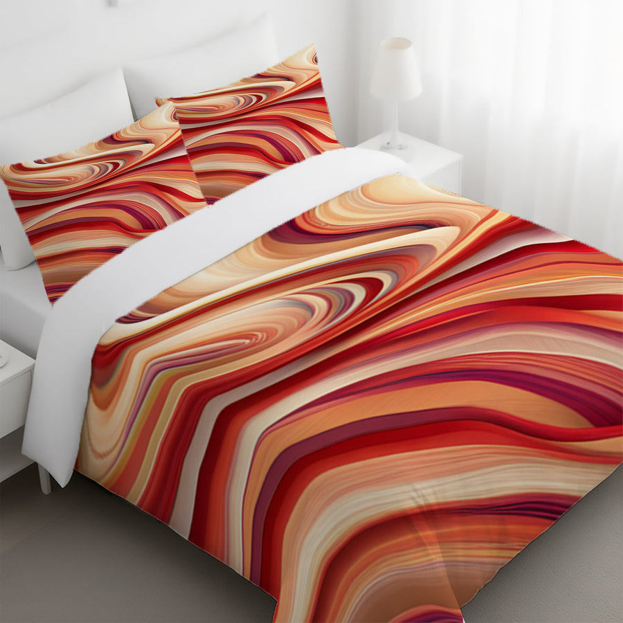 Red and Beige Marble Flow Pattern Duvet Cover