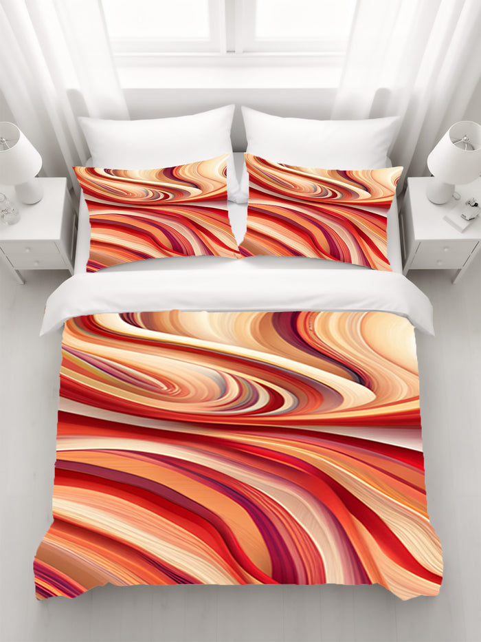 Red and Beige Marble Flow Pattern Duvet Cover