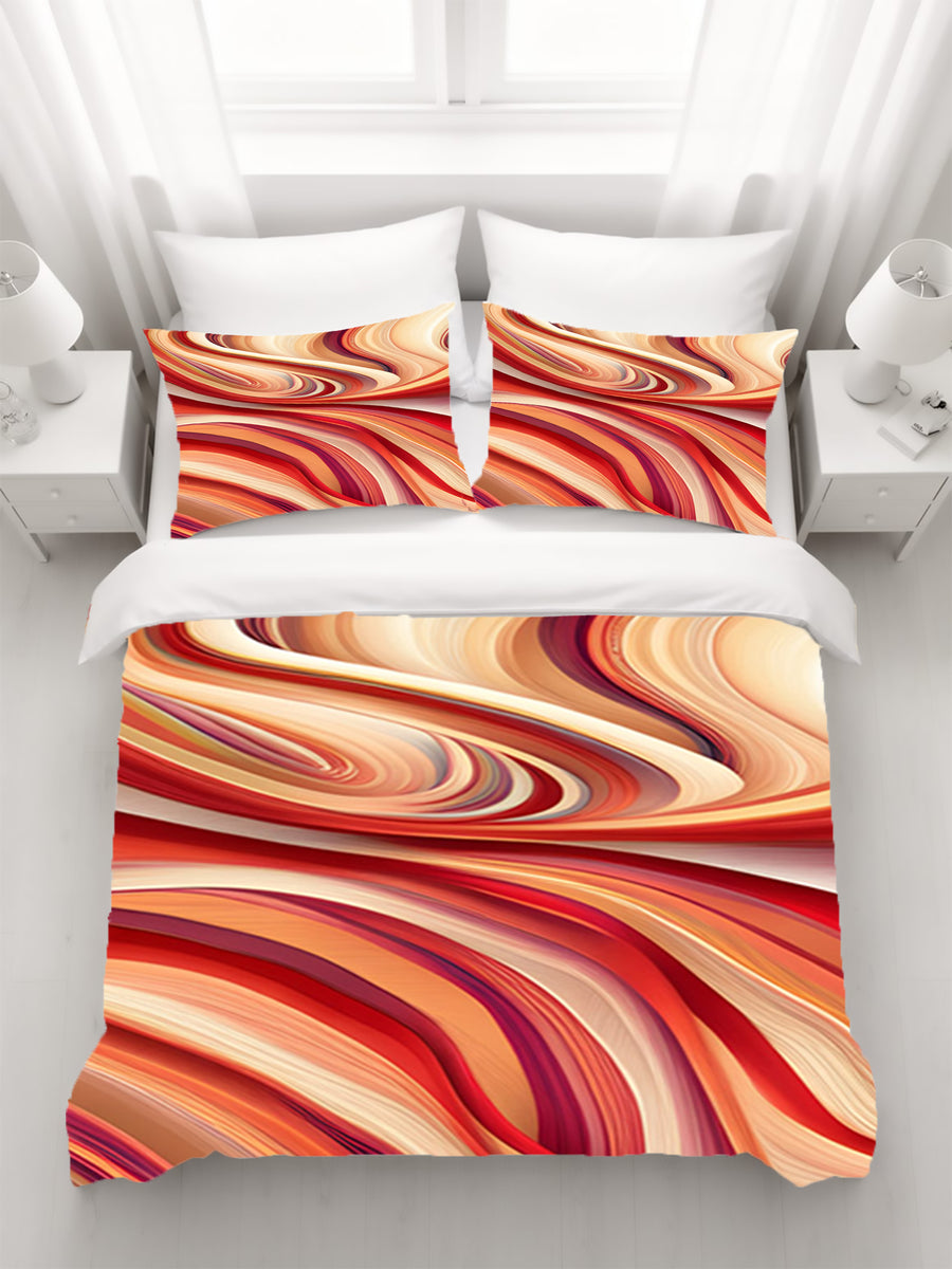 Red and Beige Marble Flow Pattern Duvet Cover