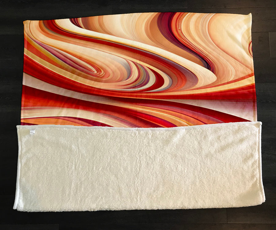 Red and Beige Marble Flow Pattern Fleece Sherpa Blanket