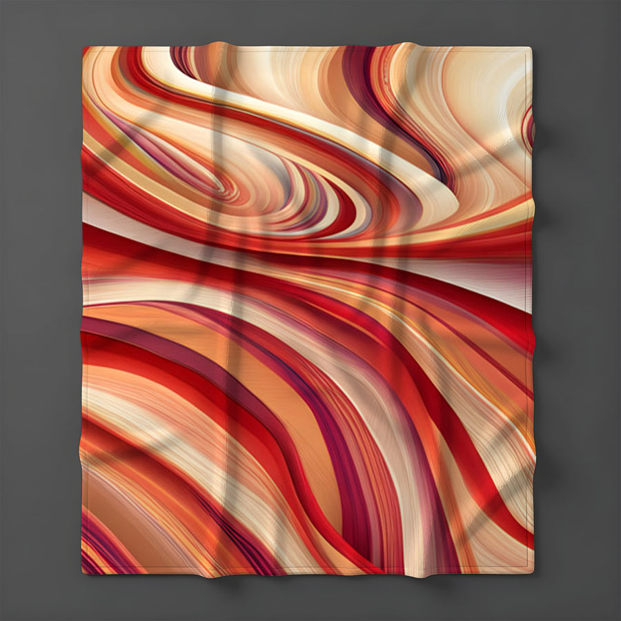 Red and Beige Marble Flow Pattern Fleece Sherpa Blanket