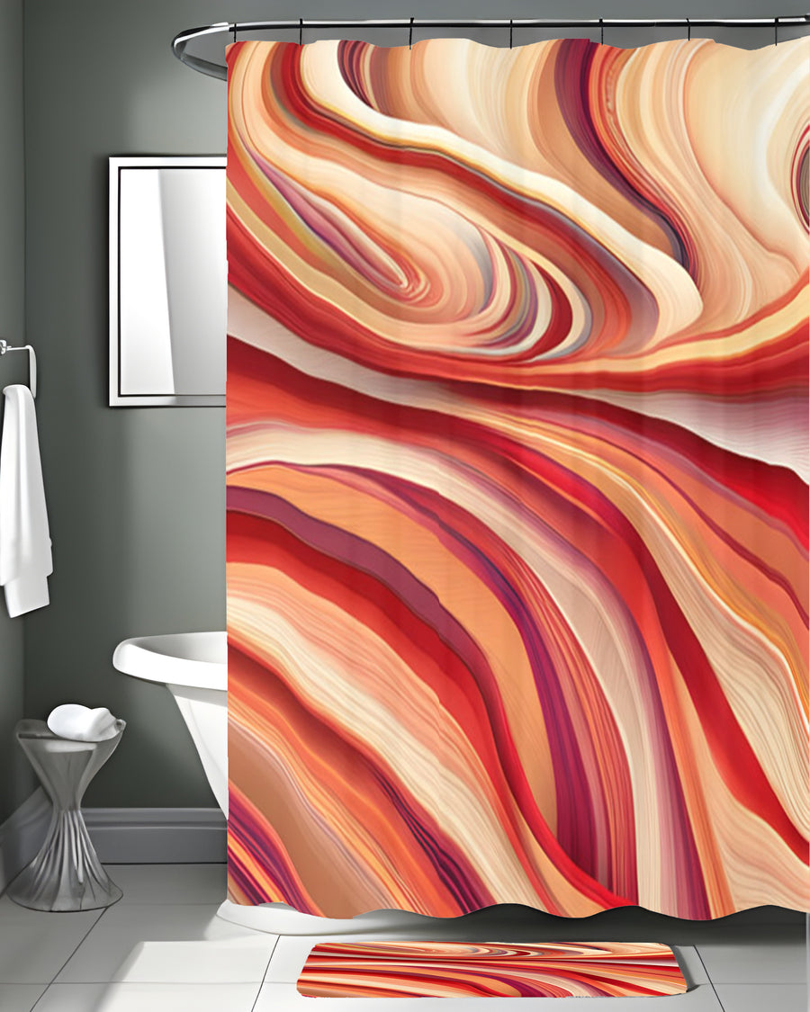 Red and Beige Marble Flow Pattern Shower Curtain