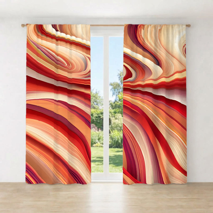 Red and Beige Marble Flow Pattern Window Curtains