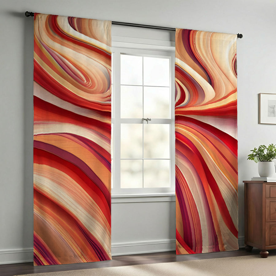 Red and Beige Marble Flow Pattern Window Curtains