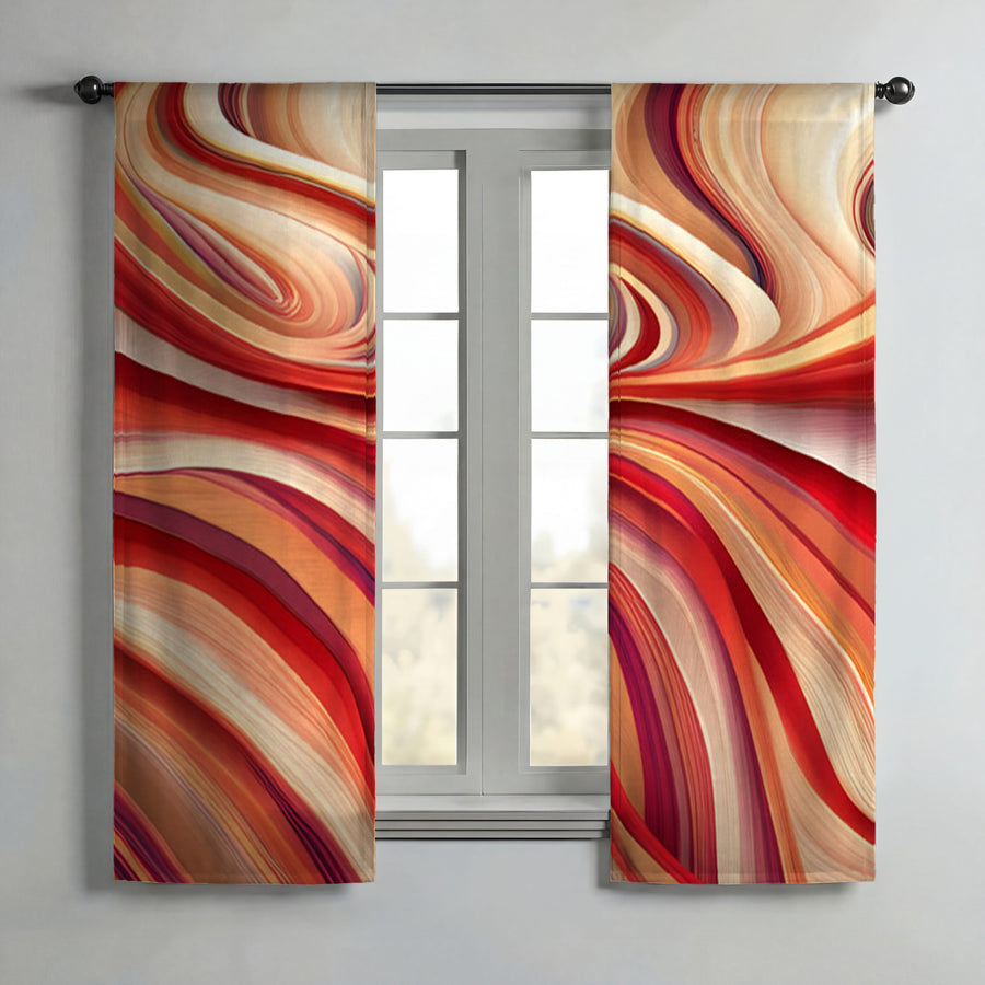 Red and Beige Marble Flow Pattern Window Curtains