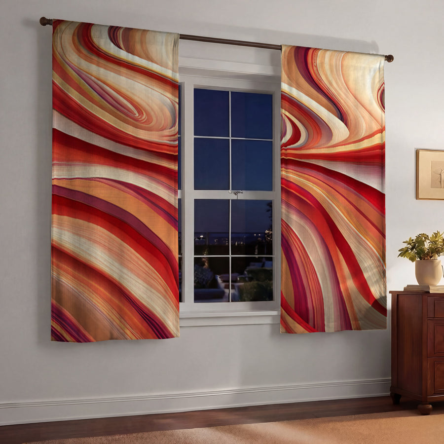Red and Beige Marble Flow Pattern Window Curtains