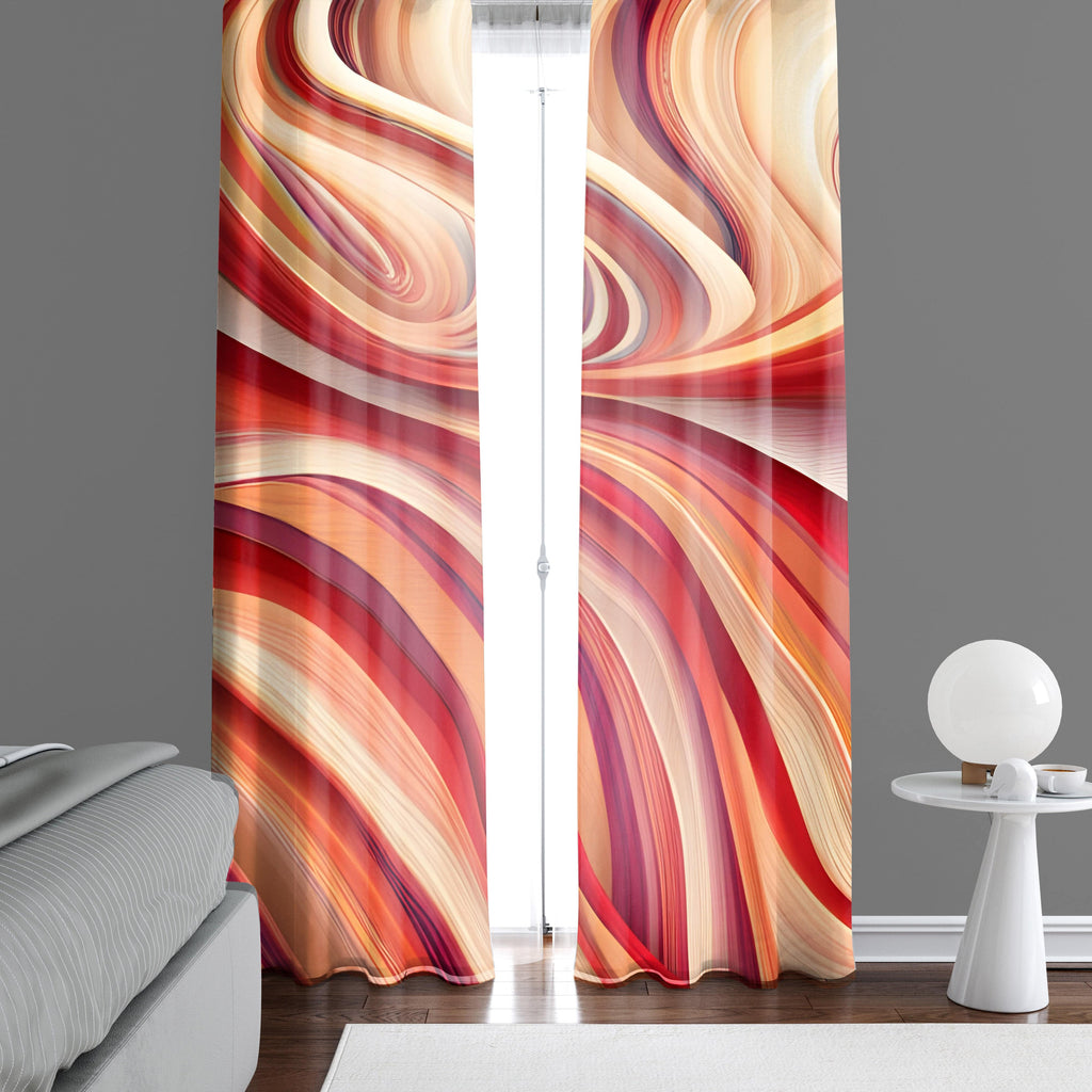 Color Swirl Window Curtains - Bohemian Color Abstract Red and Beige Print - Deja Blue Studios